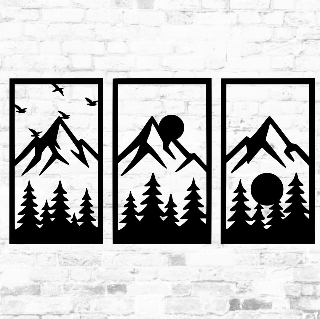 Mountain Wood Wall Art Set of 3 – Forest Landscape Panels With Trees ...