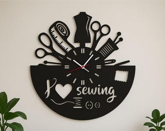 Personalized Sewing Wall Clock – Custom Name Seamstress Gift For Women – Tailor or Sewing Room Decor – Quilter Wall Art for Craft Lovers