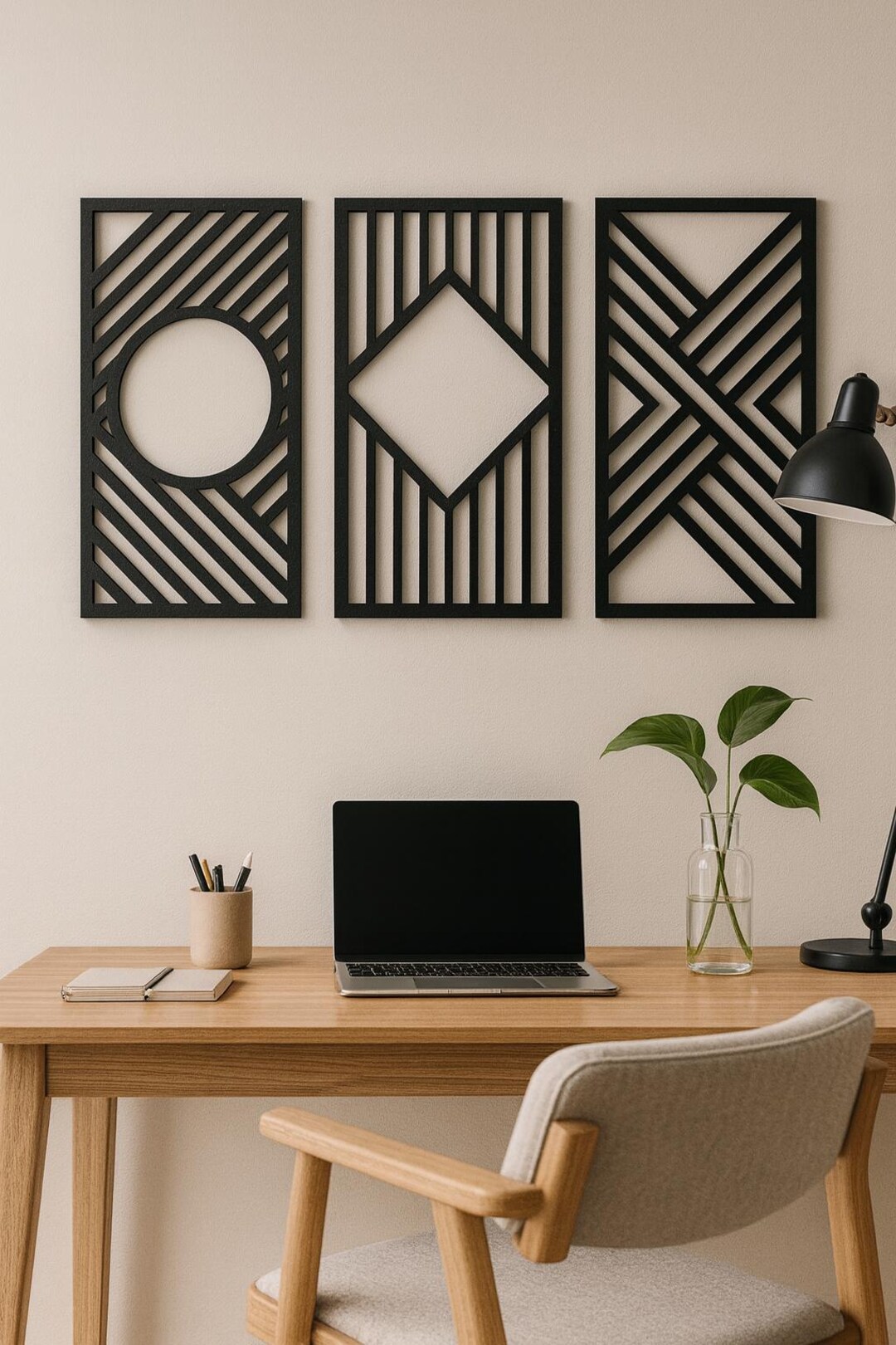 Abstract Large Wooden Wall Art Set of 3 Panels – Minimalist Wall Decor ...