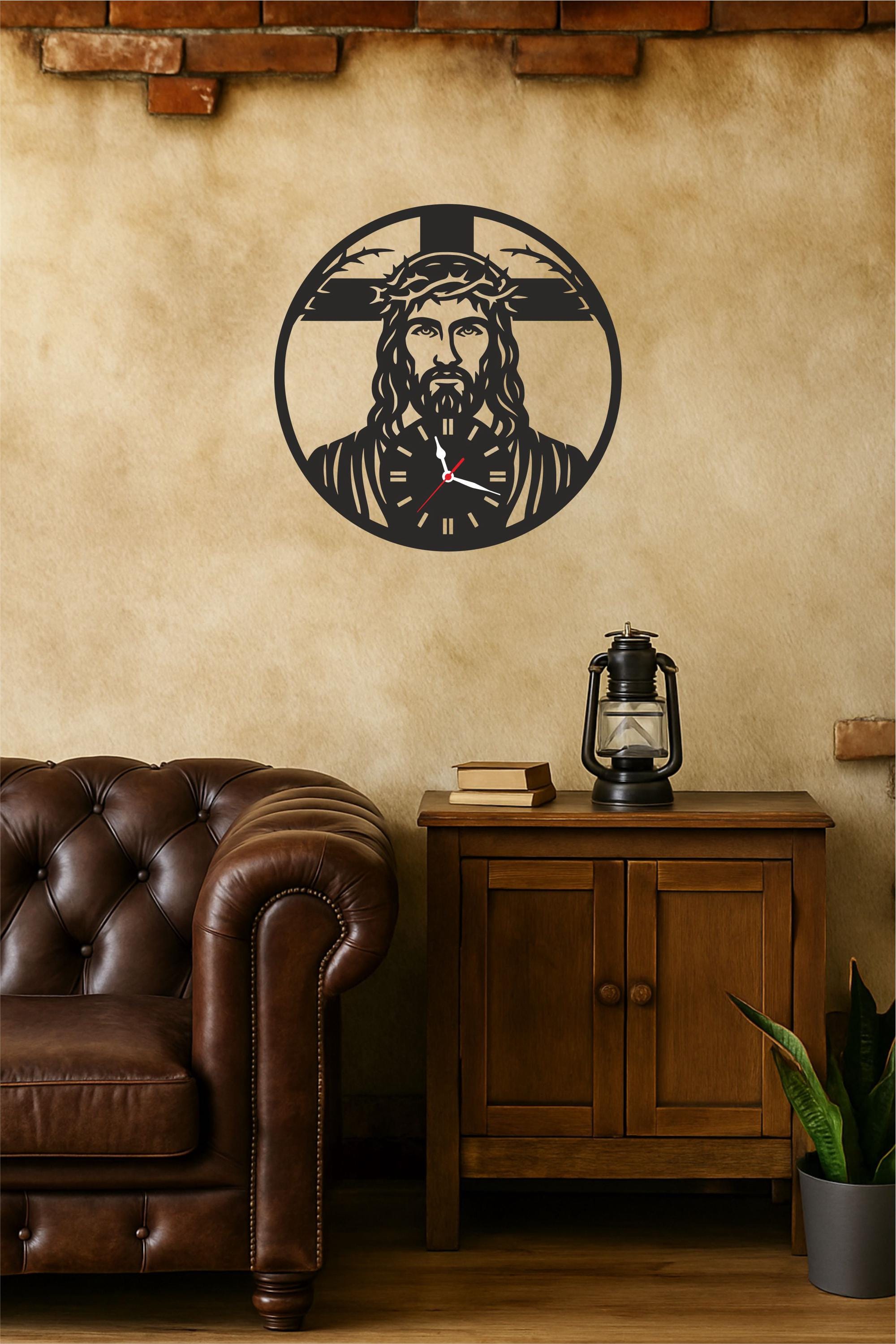 Christian Wood Wall Clock – Modern Jesus & Cross Art – Inspirational ...
