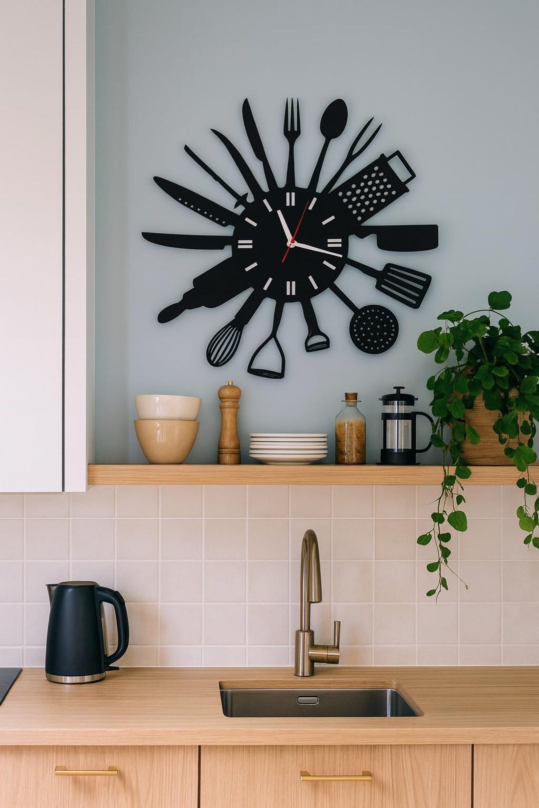 Unique Kitchen Theme Wall Clock – Wooden Clock for Kitchen Decor ...