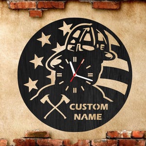 Personalized Firefighter Wall Clock – Custom Name Wooden Art Decor – Fireman Unique Gift Idea For Him – Modern Firefighter Home Decor