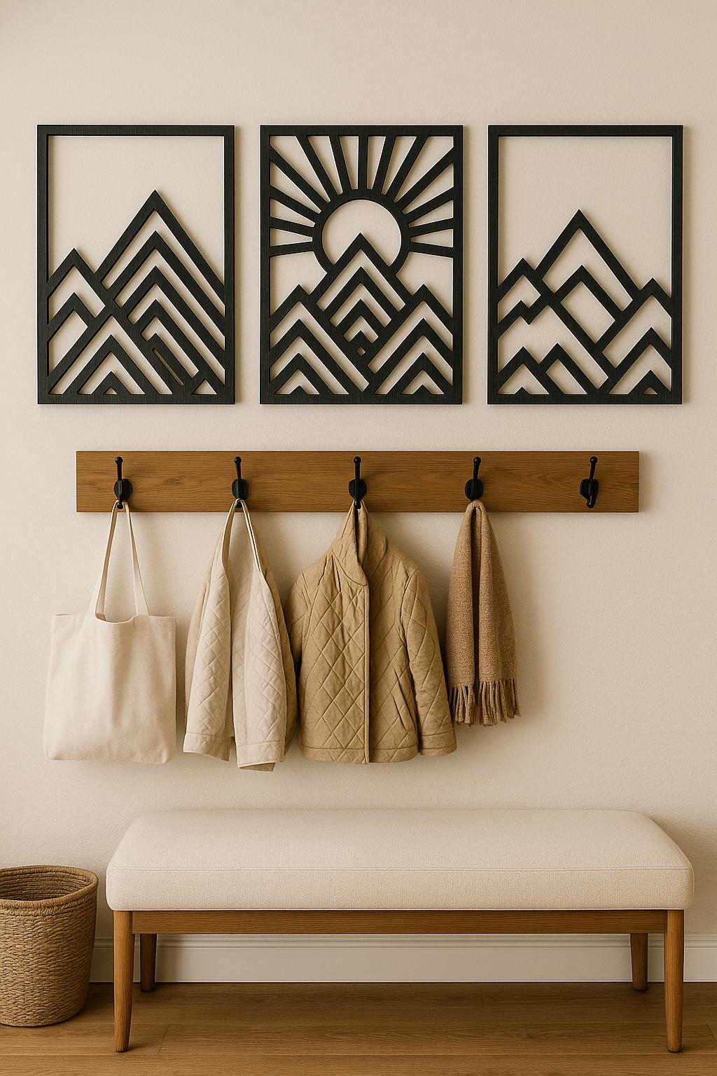 Geometric Mountain Wooden Wall Art Set of 3 – Modern Minimalist ...