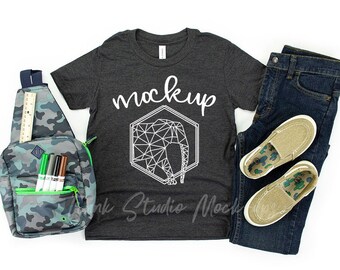 Bella Canvas 3001y Dark Grey Heather Shirt Mockup 100 Days Etsy