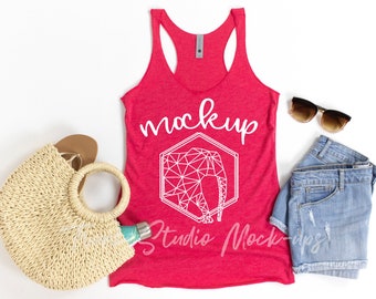 6733 Vintage Shocking Pink Next Level Tank Mock Up Tank Top Etsy