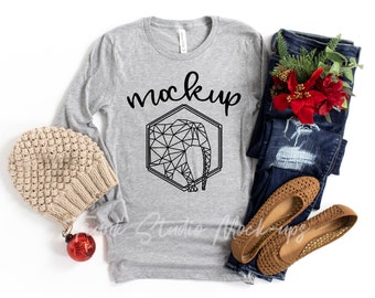 Bella Canvas 3001 Evergreen Christmas Mock Ups Knotted Tee Etsy