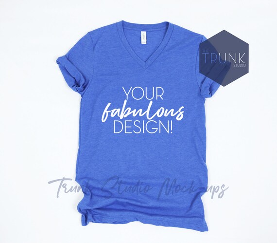 Heather True Royal Bella Canvas 3005 Shirt Mockup
