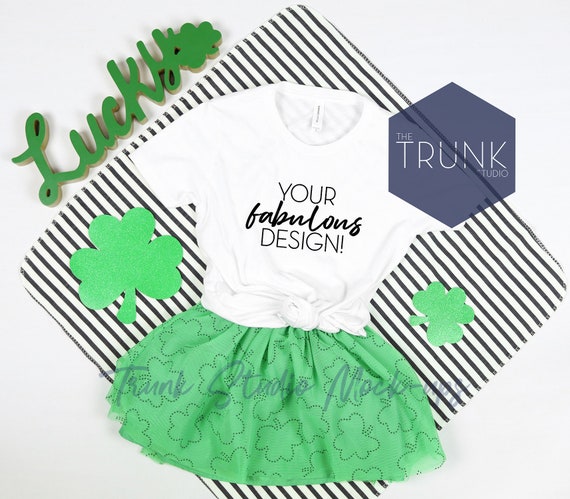 St Patricks Mockup Bella Canvas 3001y White Shirt