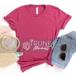 Maqueta de Bella Canvas 3001 Heather Raspberry / Camiseta de mujer con lazo lateral, diseño plano