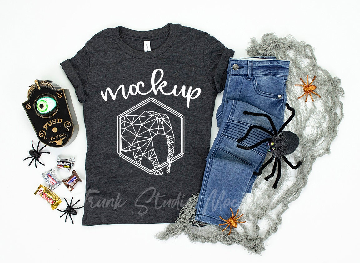 Dark Grey Heather 3001y Mock Up Halloween Shirt Mock Up Etsy