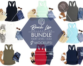 Next Level 1533 Mockup Bundle | 8 Women’s Tank Top Flat Lay