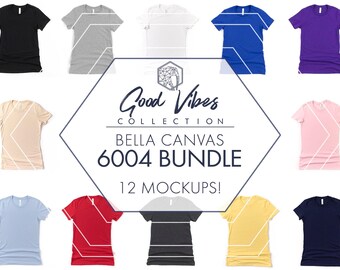 Bella Canvas 6004 Mockup Bundle | 12 Women’s Shirt Only Flat Lay JPGs