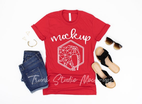 3001 Red Bella Canvas Shirt Mock Up Womens Shirt Mockup 3001 Etsy