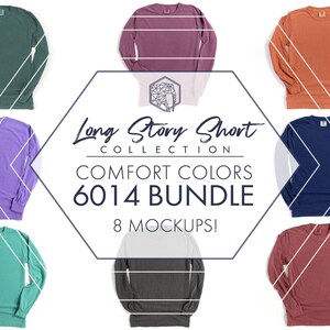 Comfort Colors 6014 Mockup Bundle | 8 Long Sleeve Shirt Only Flat Lay JPGs
