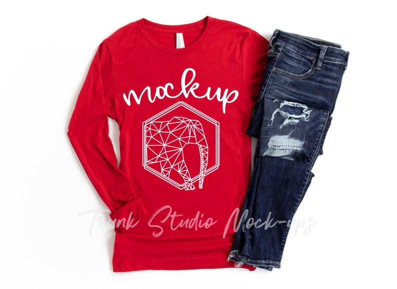 Download Red 3501 Long Sleeve Mock Up Long Sleeve Mockup 3501 Red ...