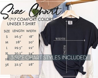 Comfort Colors 1717 T-Shirt Size Chart | Digital Download