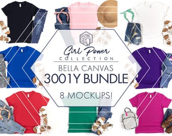Bella Canvas 3001Y Mockup Bundle / 8 T-shirt tinta unita per ragazze in formato JPG