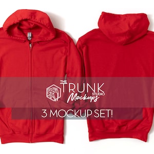 Gildan 18600 Red Zip Hoodie Mockup Set | Front & Back Flat Lay