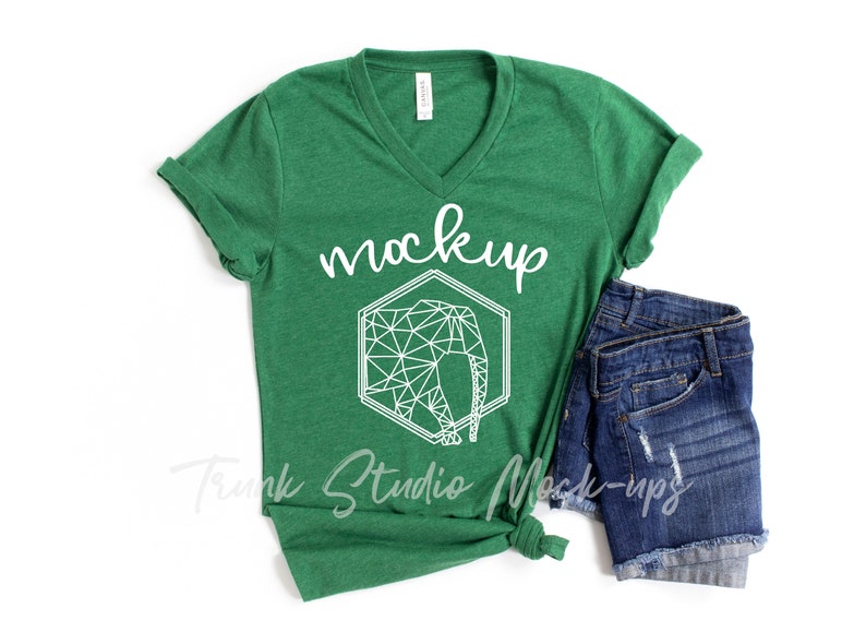 Heather Grass Green 3005 Bella Canvas Mock-up Blank Shirt ...