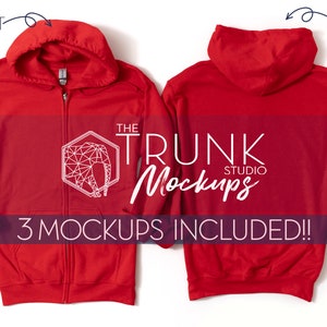 RED 18600 Mockup, Front and Back Mockup, Zip Hoodie Mockup, 18600 Mockups Red, Zip Hoodie Mockup for Women, Red Hoodie Mockup