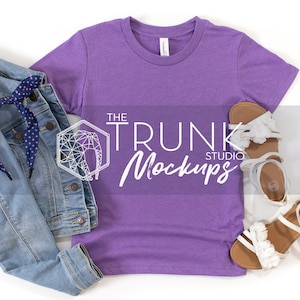 Heather Team Purple 3001y Shirt Mockup, Purple Shirt Mock Up, Kids Shirt Mockup, Girls Shirt Mockup, Bella Canvas Mockup, School Mockup