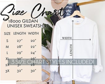 Gildan 18000 White Sweatshirt Size Chart | Digital Download
