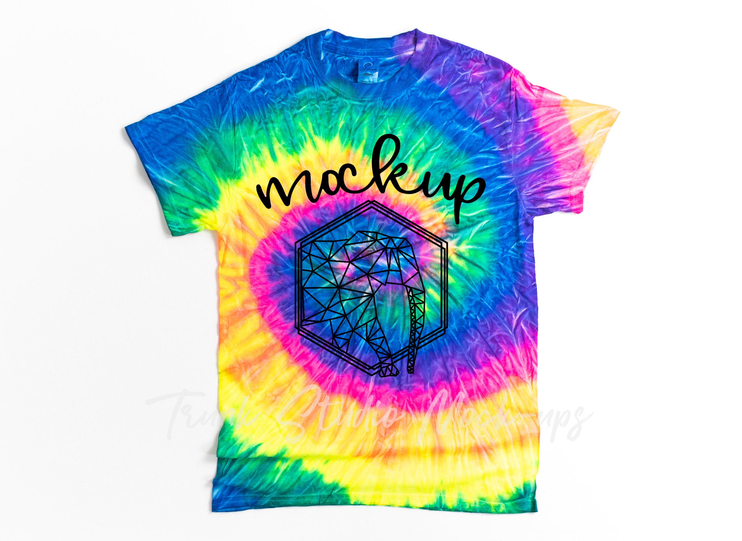 Download Tie Dye CD100 Neon Rainbow Shirt Mock Up Colortone Tie Dye ...