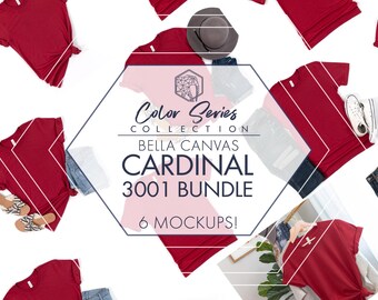 Bella Canvas 3001 Cardinal Mockup Bundle | 6-Pack Women's and Men's T-Shirt Flat Lays