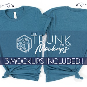 FRONT AND BACK Mockup, 3001 Heather Deep Teal Mockup, Back of Shirt Mock Up, Bella Canvas 3001 Mockup, Heather Deep Teal 3001 Mockup