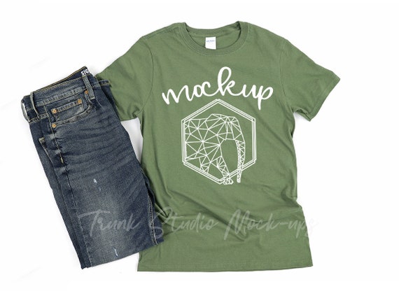 64000 Military Green Gildan Shirt Mock Up Blank Shirt Mockup Etsy