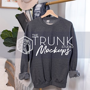 Dark Heather 18000 Mockup, Hanging Mockup, Dark Heather Sweatshirt Mockup, Gildan 18000 Mockup, 18000 Mockup Dark Heather, 18000 Mockup