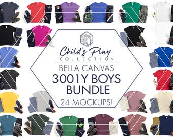 Bella Canvas 3001Y Mockup Bundle | 24 Boys T-Shirt Flat Lay JPGs