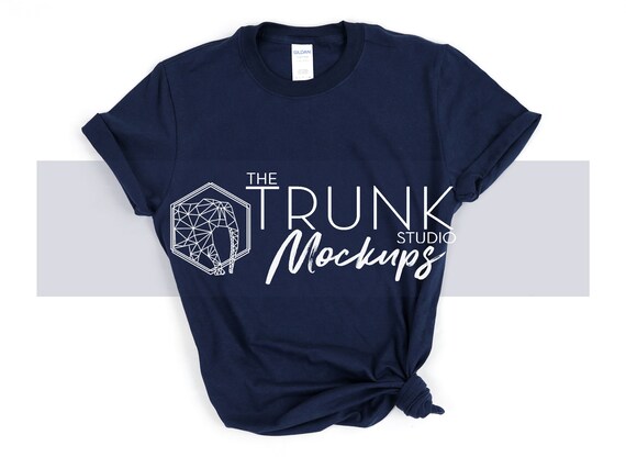 Gildan 64000 Navy Mockup Womens Shirt 