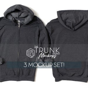 Gildan 18600 Dark Heather Zip Hoodie Mockup Set | Front & Back Flat Lay