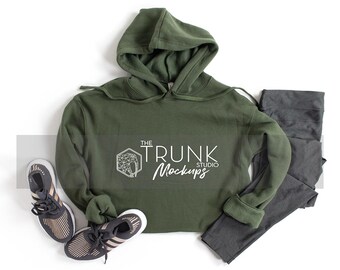 Bella Canvas 7502 Military Green Mockup | Womens Crop Hoodie | JPG