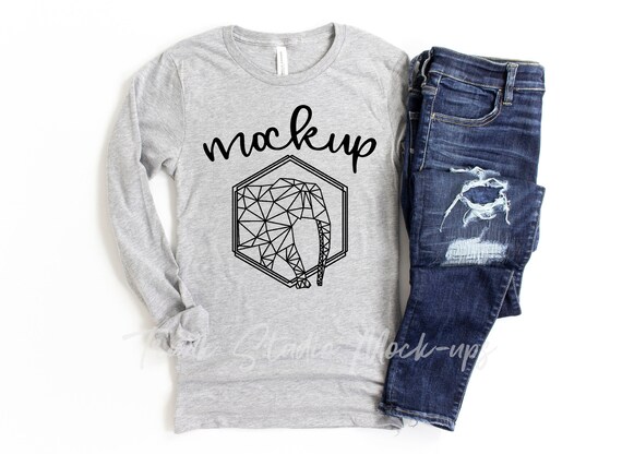 3501 Bella Canvas Athletic Heather Long Sleeve Mock Up Long Etsy