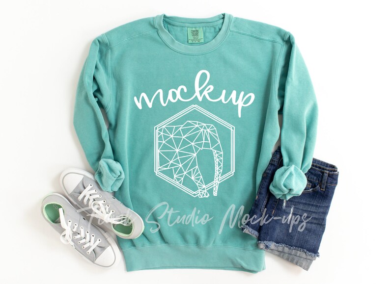 Download 1566 Seafoam Mockup Comfort Colors Sweatshirt Mock Comfort Etsy