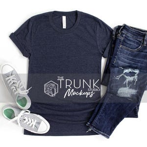 Bella Canvas 3001 Heather Midnight Navy Mockup | Women’s T-Shirt Flat Lay | JPG