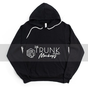Bella Canvas 3719 Black Hoodie Mockup | Unisex Pullover Sweatshirt Flat Lay | JPG