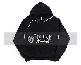 Bella Canvas 3719 Black Hoodie Mockup | Unisex Pullover Sweatshirt Flat Lay | JPG