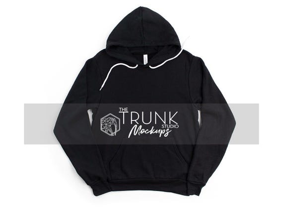 Bella Canvas 3719 Black Hoodie Mockup | Unisex Pullover Sweatshirt Flat Lay | JPG