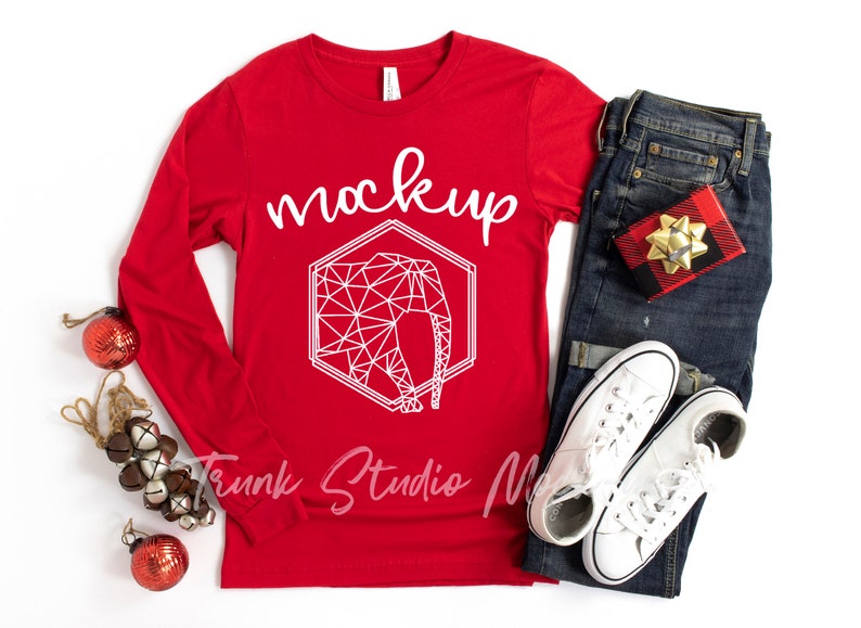 Download Christmas 3501 Red Long Sleeve Mock Up Long Sleeve Mockup ...