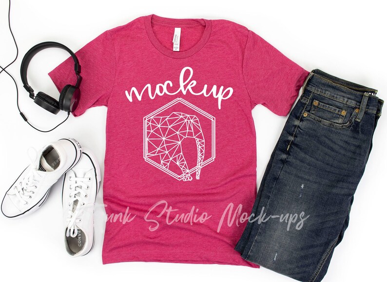 Bella Canvas 3001 HEATHER RASPBERRY Shirt Mock Up Mens