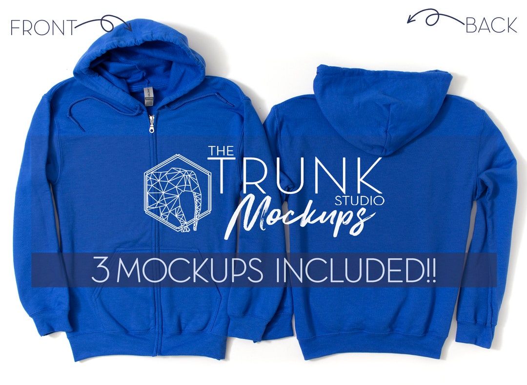 18600 ROYAL Mockup ROYAL Zip Hoodie Mockup Front and Back Etsy