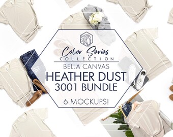 Bella Canvas 3001 Heather Dust Mockup Bundle | 6-Pack Women's & Men's Flat Lays