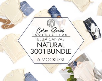 Bella Canvas 3001 Natural Mockup Bundle | 6 Womens Mens Flat Lays | JPG