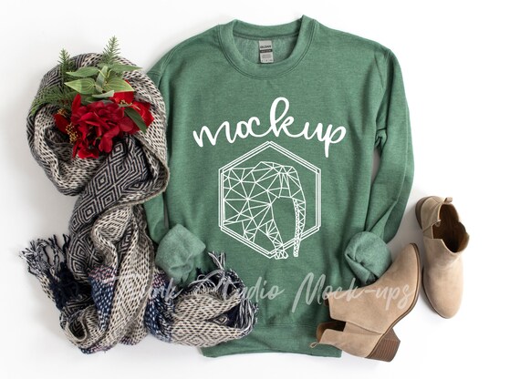 Christmas 18000 Heather Sport Dark Green Mock Up Sweatshirt Etsy