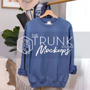 INDIGO BLUE Gildan 18000 Sweatshirt Hanger Mockup, Gildan 18000 Hanger Mockup, 18000 Mockup for Women, Womens Sweatshirt Mockup
