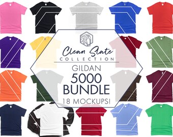 Gildan 5000 Mockup Bundle | 18 Colors | Mens T-Shirt Flat Lay | JPG