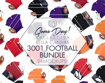 Bella Canvas 3001 Football Mockup Bundle | 24 T-Shirt JPGs